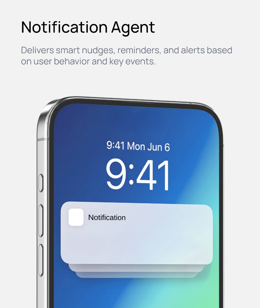 Notification Agent - Delivers smart nudges, reminders, and alerts based on user behavior and key events.