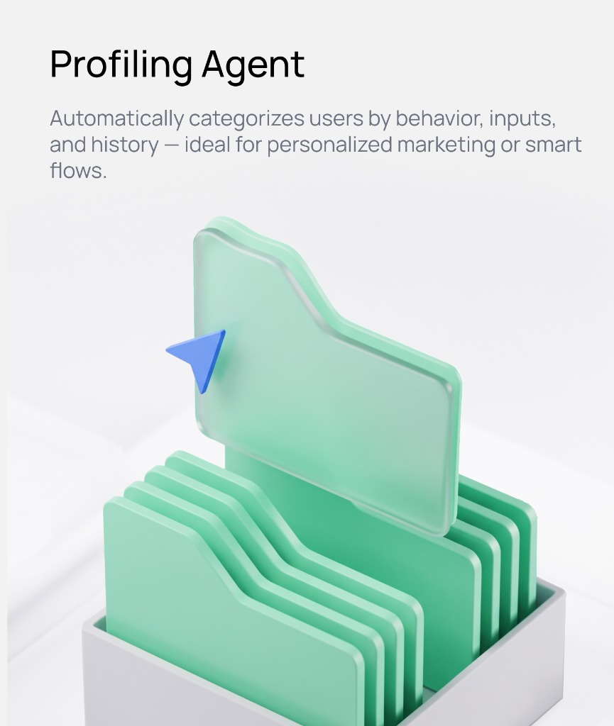 Profiling Agent - Automatically categorizes users by behavior, inputs, and history.