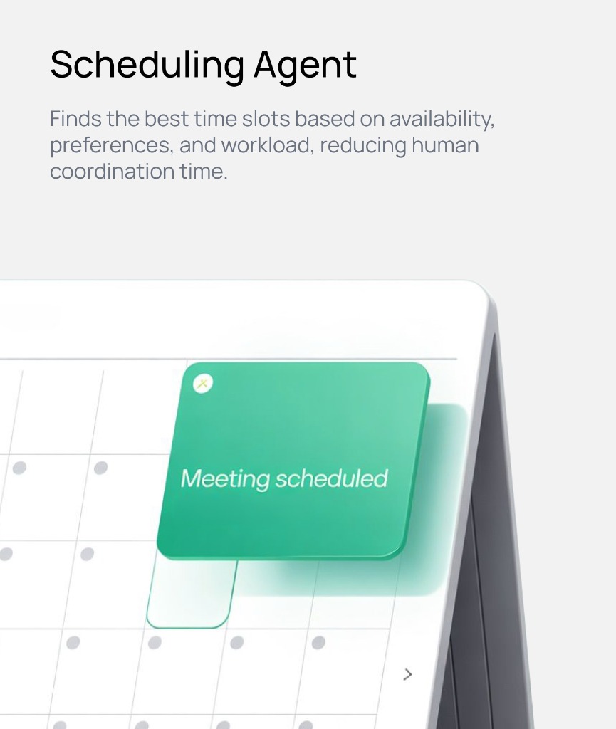 Scheduling Agent - Finds the best time slots based on availability, preferences, and workload.